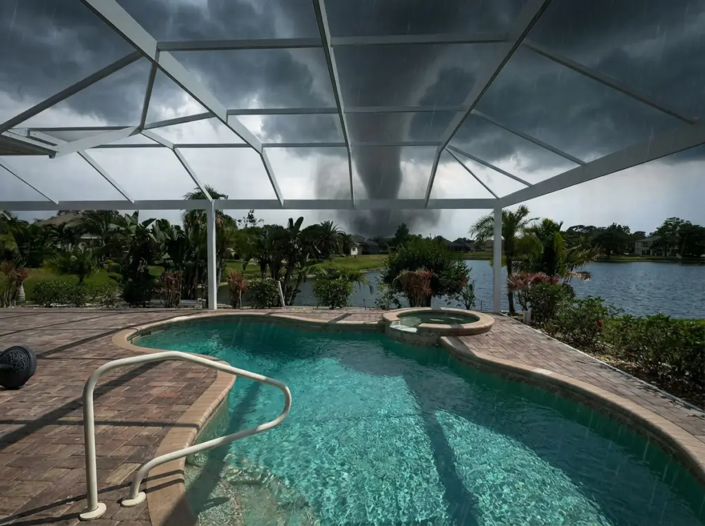 pool cage under a danger storm