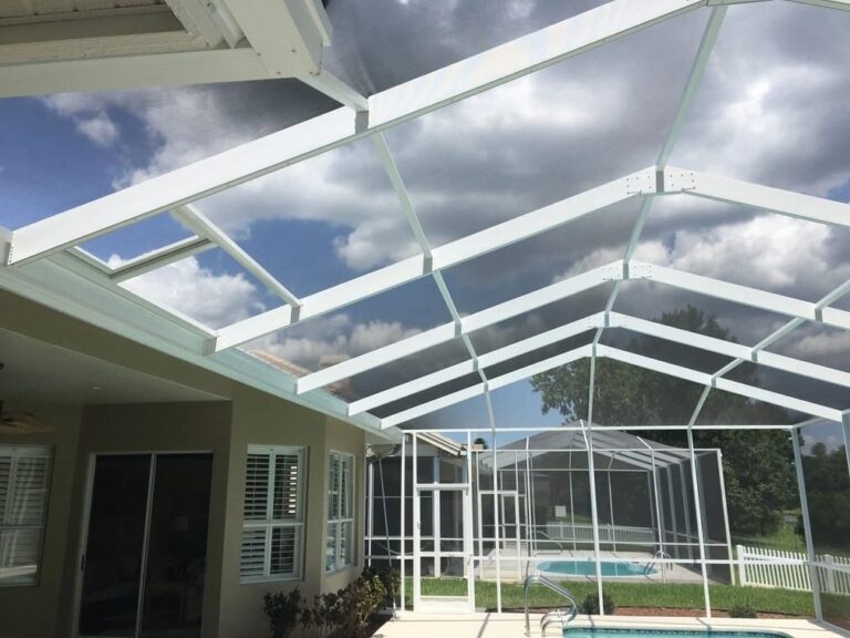 Modern patio with pool and enclosure