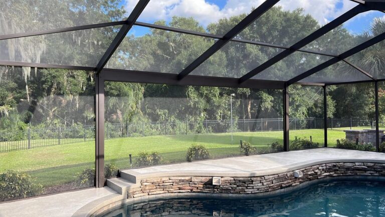 Backyard pool with stone edging