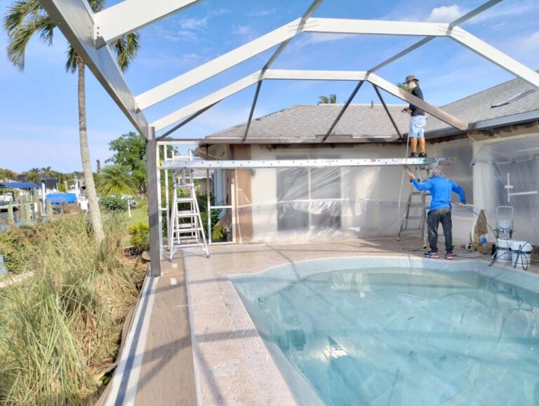 Backyard renovation with new patio structure